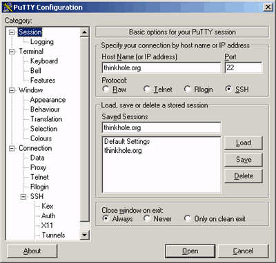 PuTTY Session Config